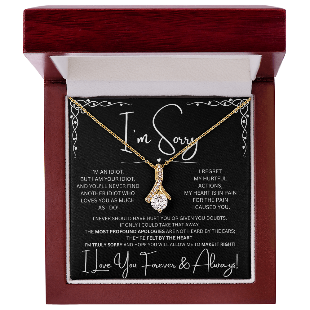 I'm Sorry Gold Toned Alluring Beauty Necklace in Mahogany Style Luxury Box with LED