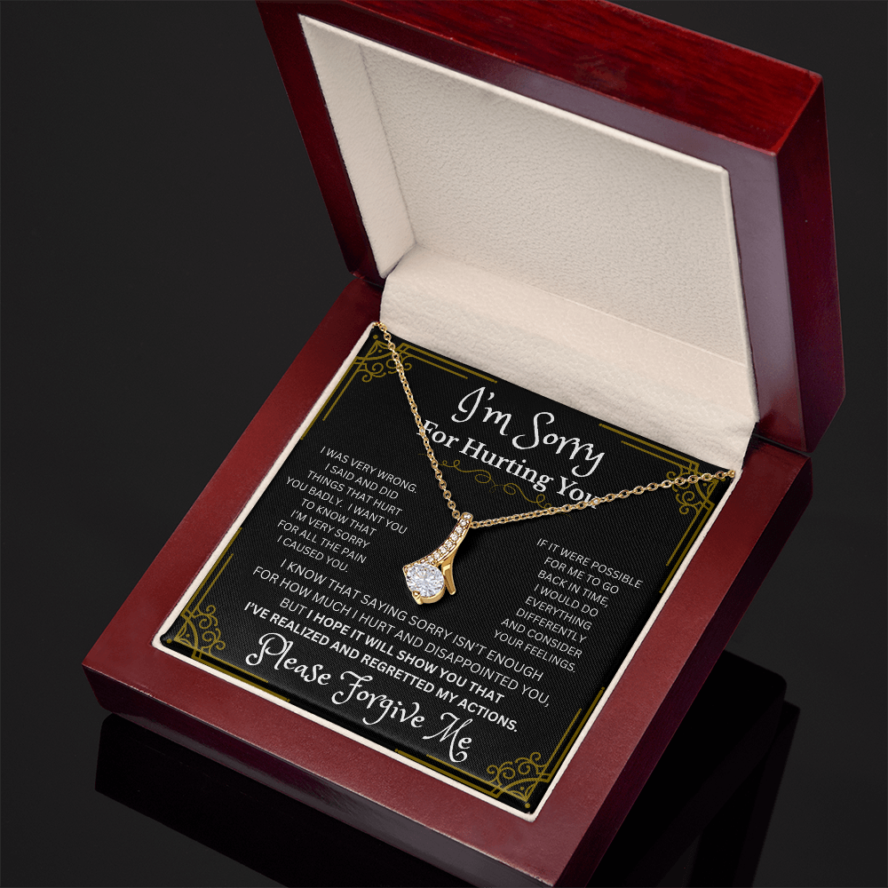 Alluring Beauty Necklace - Please Forgive Me Gold Mahogany Style Box with LED