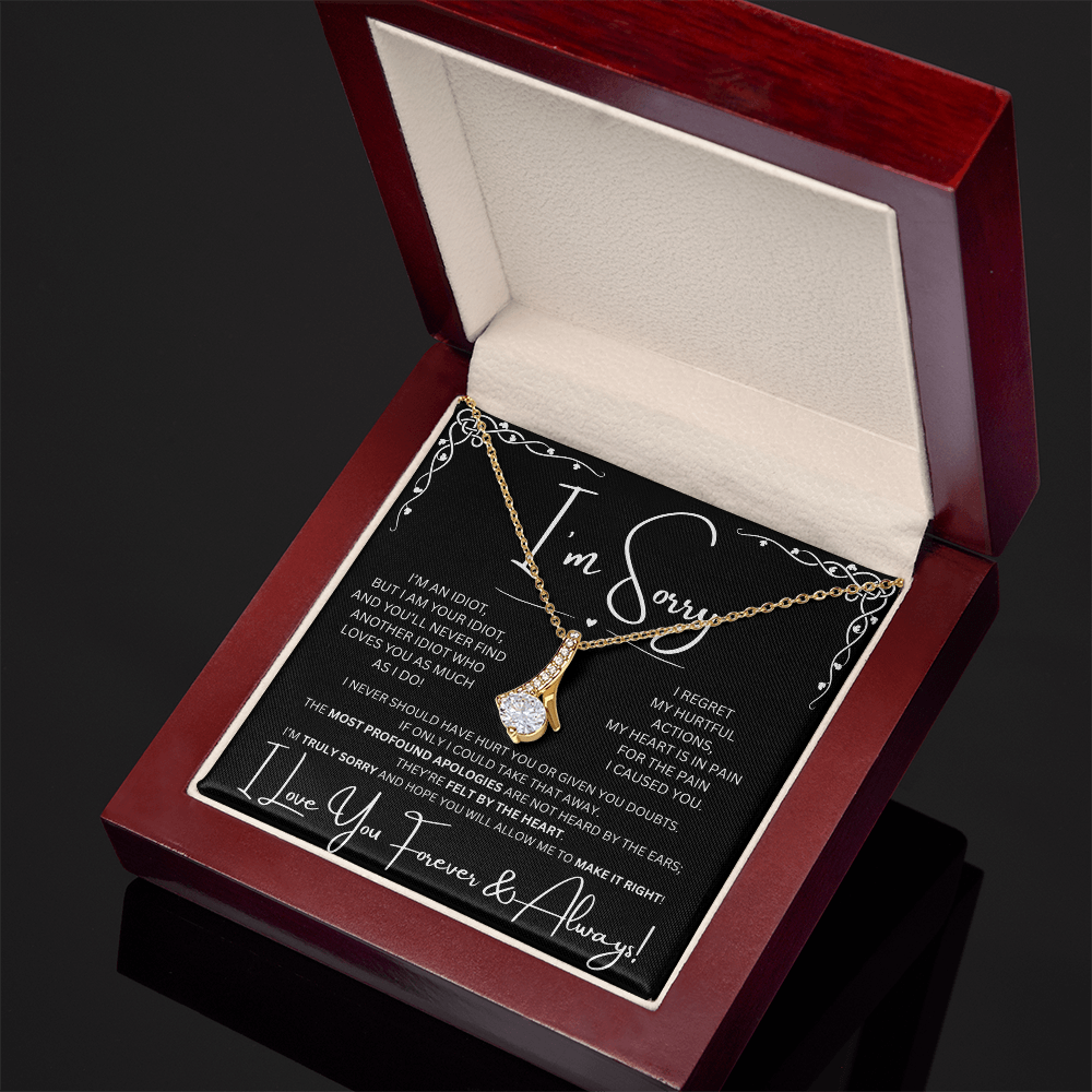 I'm Sorry Gold Toned Alluring Beauty Necklace in Mahogany Style Luxury Box with LED