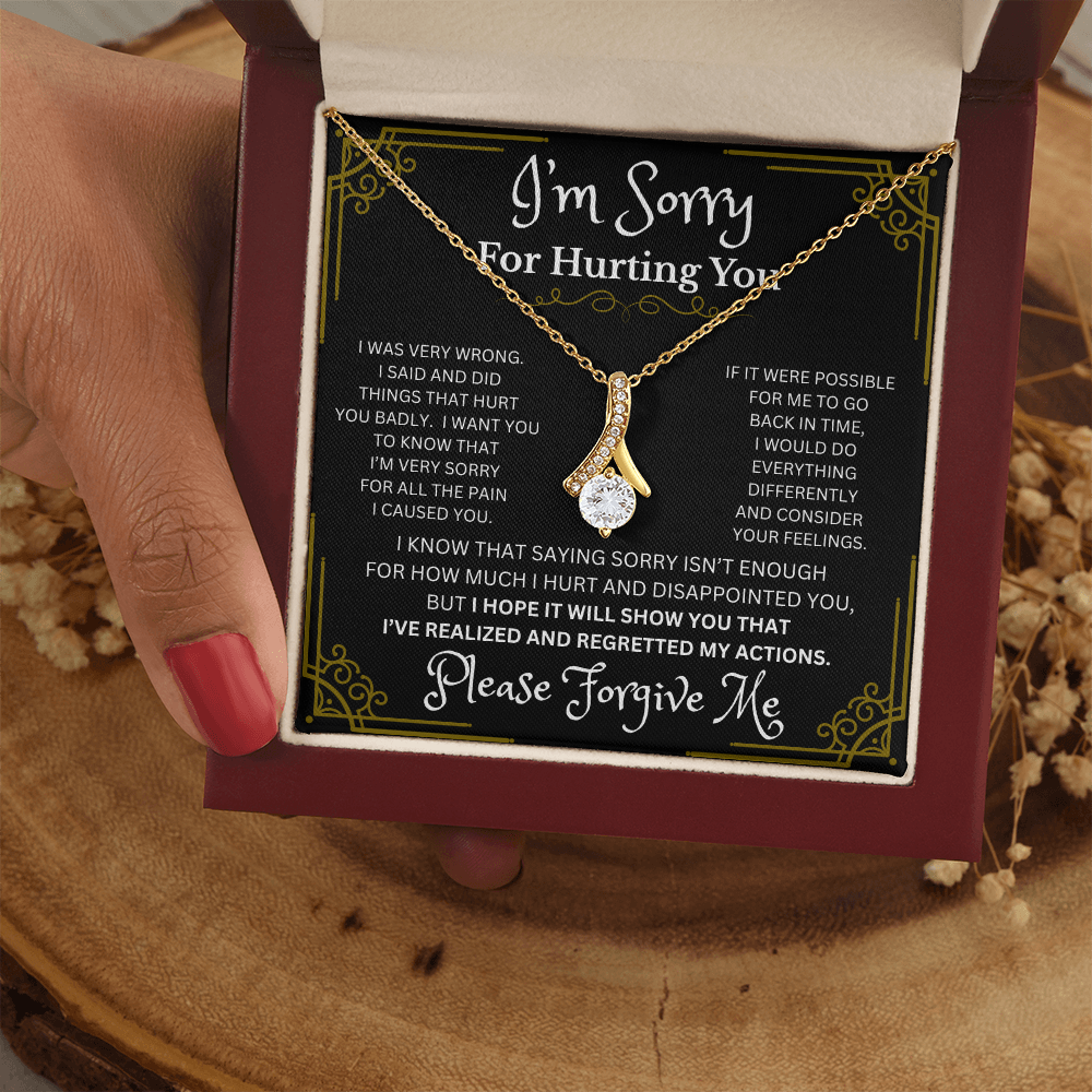Alluring Beauty Necklace - Please Forgive Me Gold Mahogany Style Box with LED
