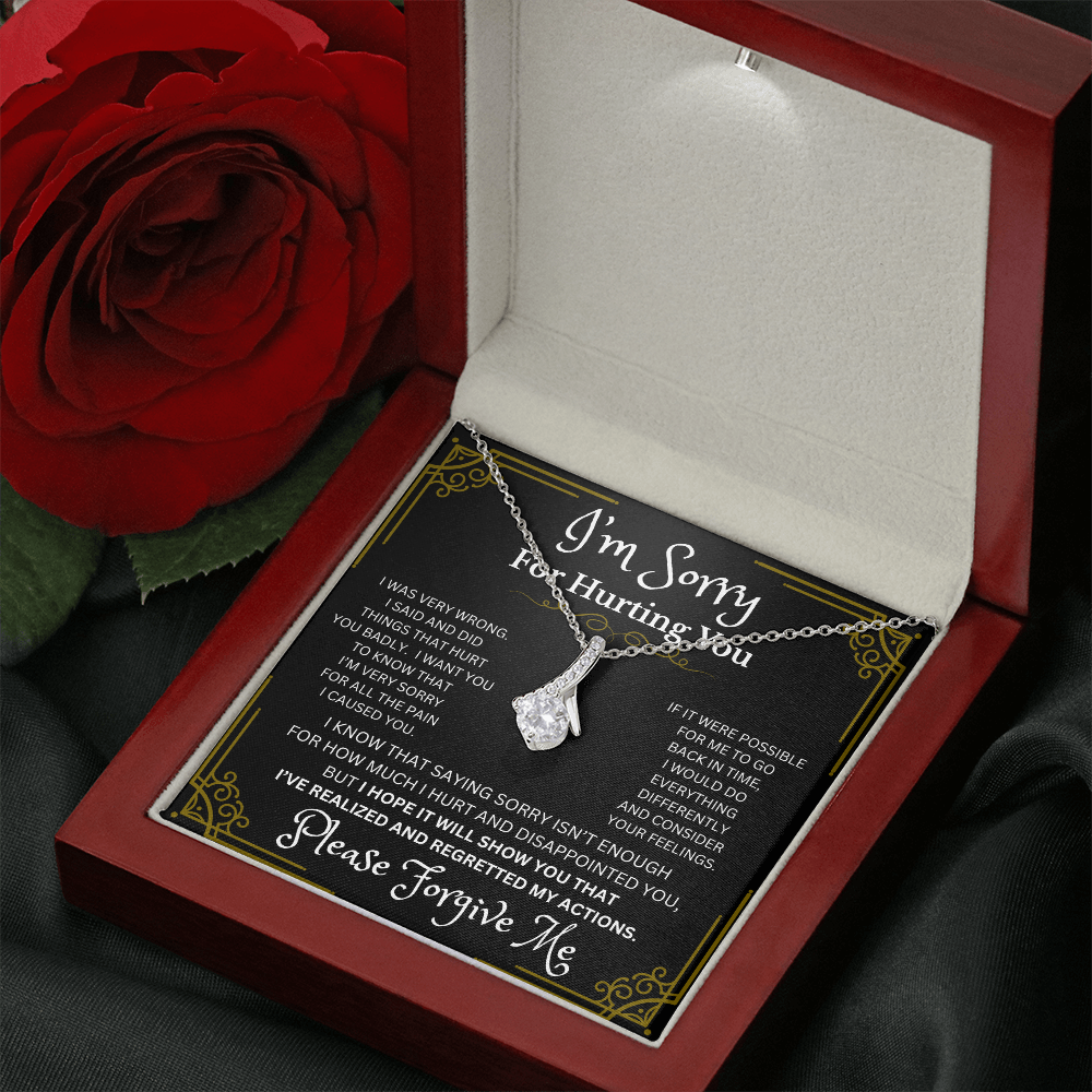 Alluring Beauty Necklace - Please Forgive Me Mahogany Style Box with LED