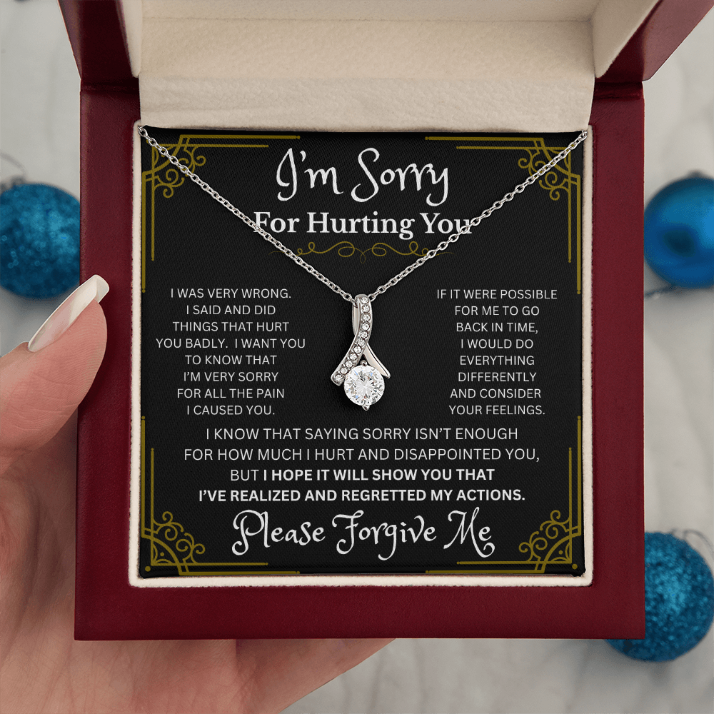 Alluring Beauty Necklace - Please Forgive Me Mahogany Style Box with LED