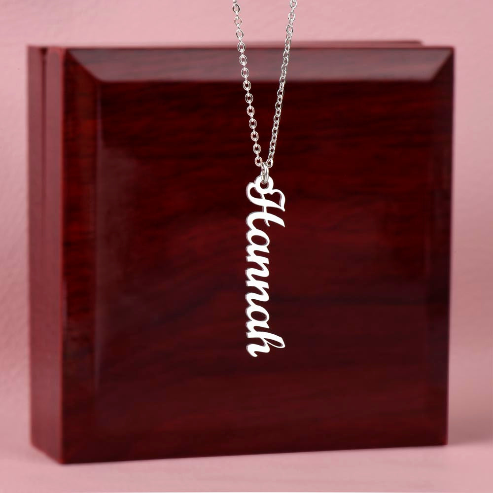 Stainless Custom name necklace gift for daughter with Mahogany Style Box