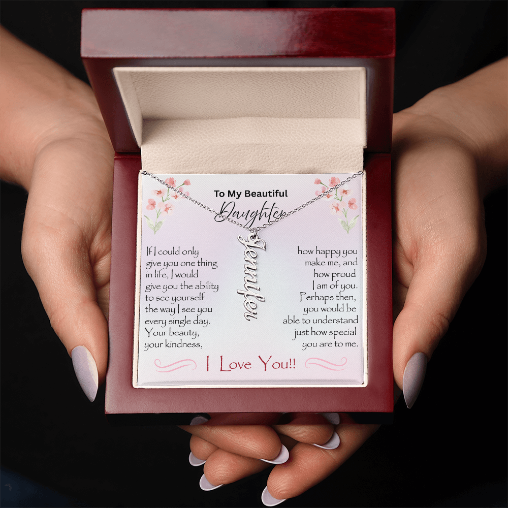 Stainless Custom name necklace gift for daughter with Mahogany Style Box