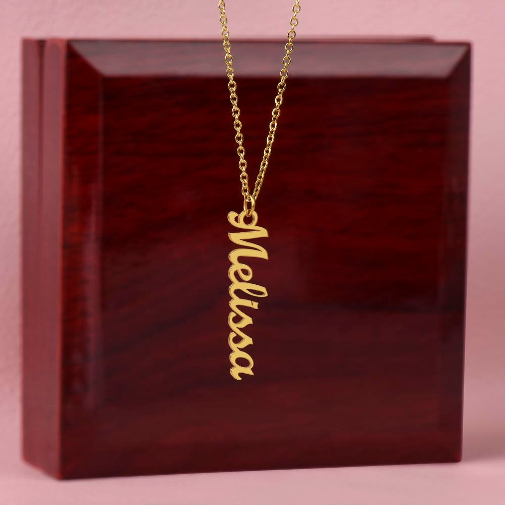 Gold Custom name necklace gift for daughter with Mahogany Style Box