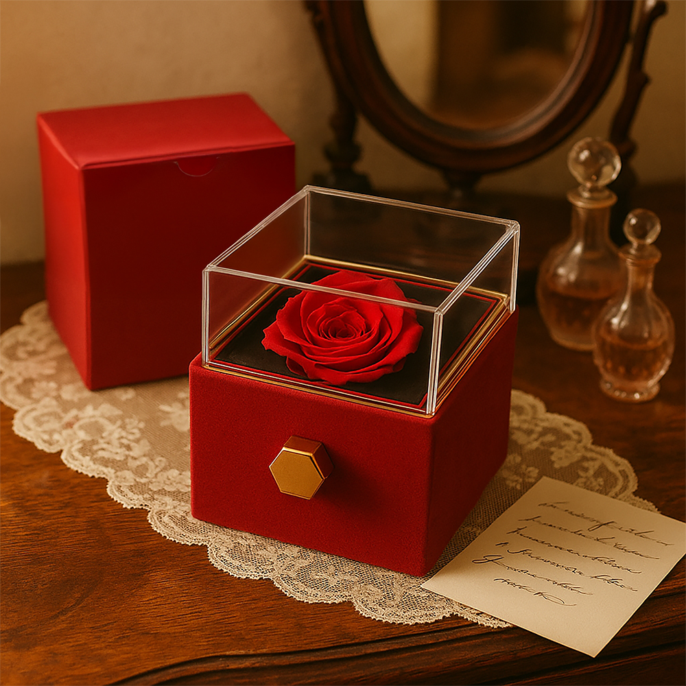 Preserved red rose box