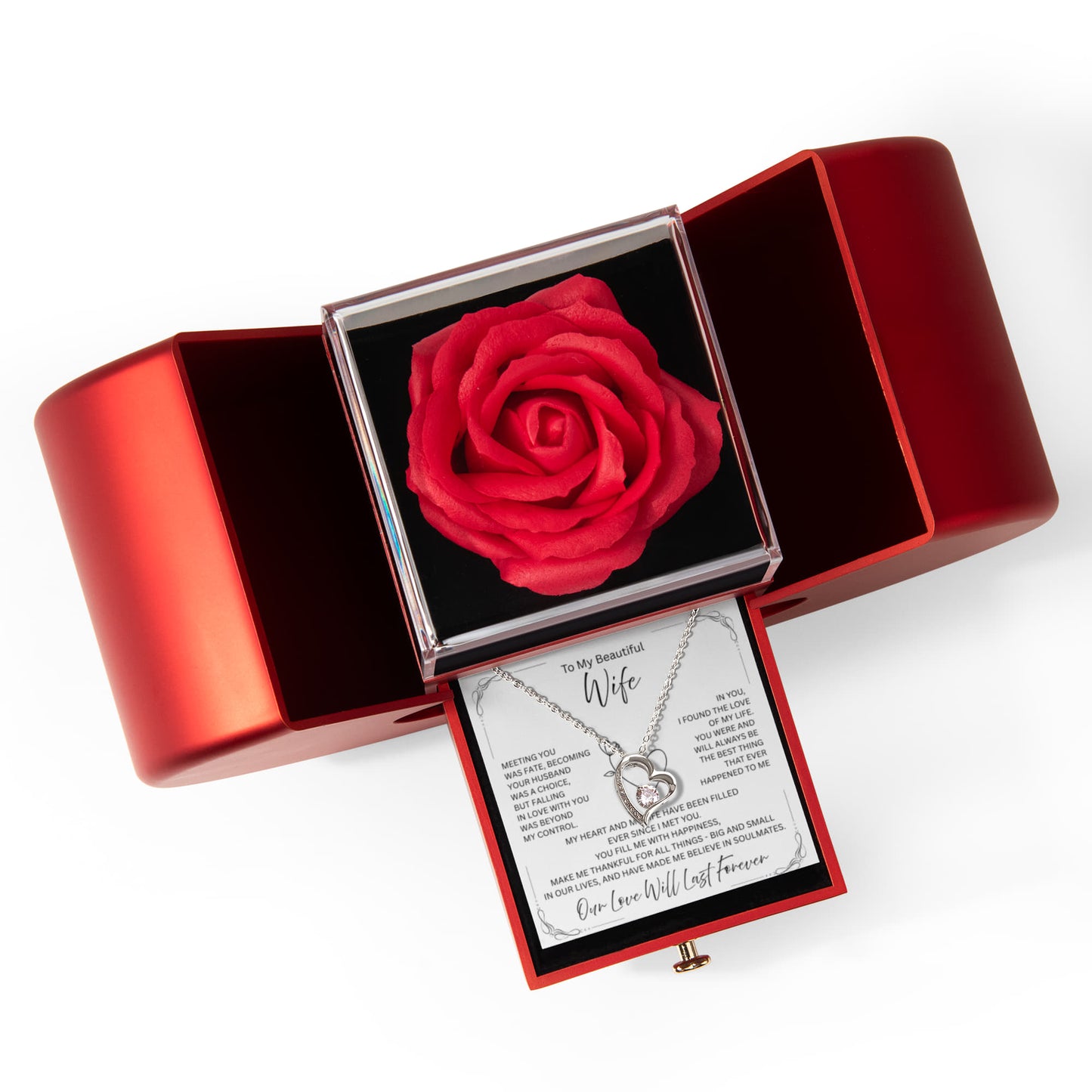 Beautiful wife necklace gift – Forever Love pendant with rose box