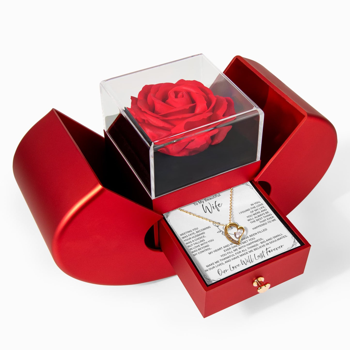 Beautiful wife necklace gift – Forever Love pendant with rose box