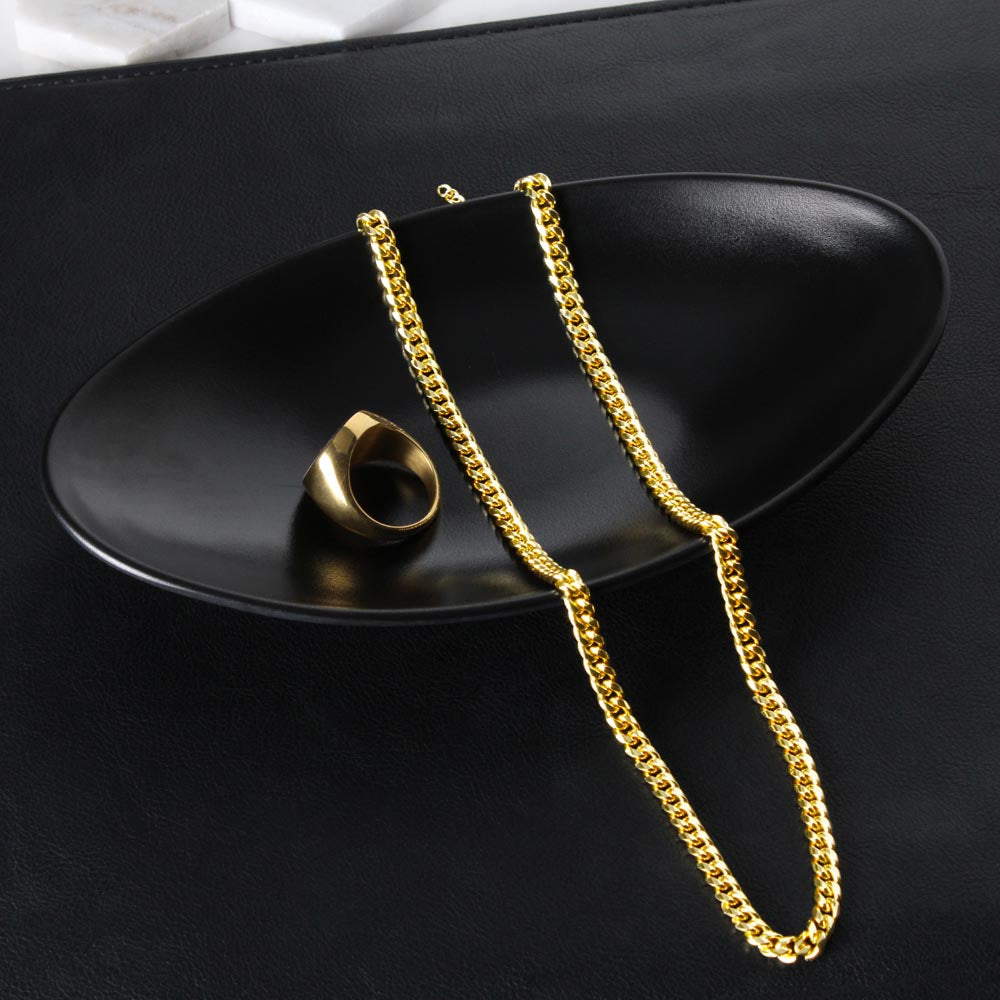 Cuban link chain widths 4mm to 12mm gold plated stainless steel