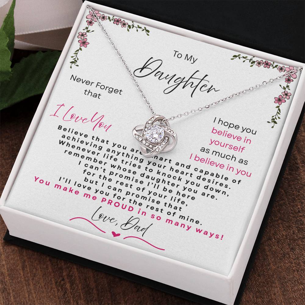 Love Knot Necklace Believe in Yourself gift for daughter 14k plated stainless steel