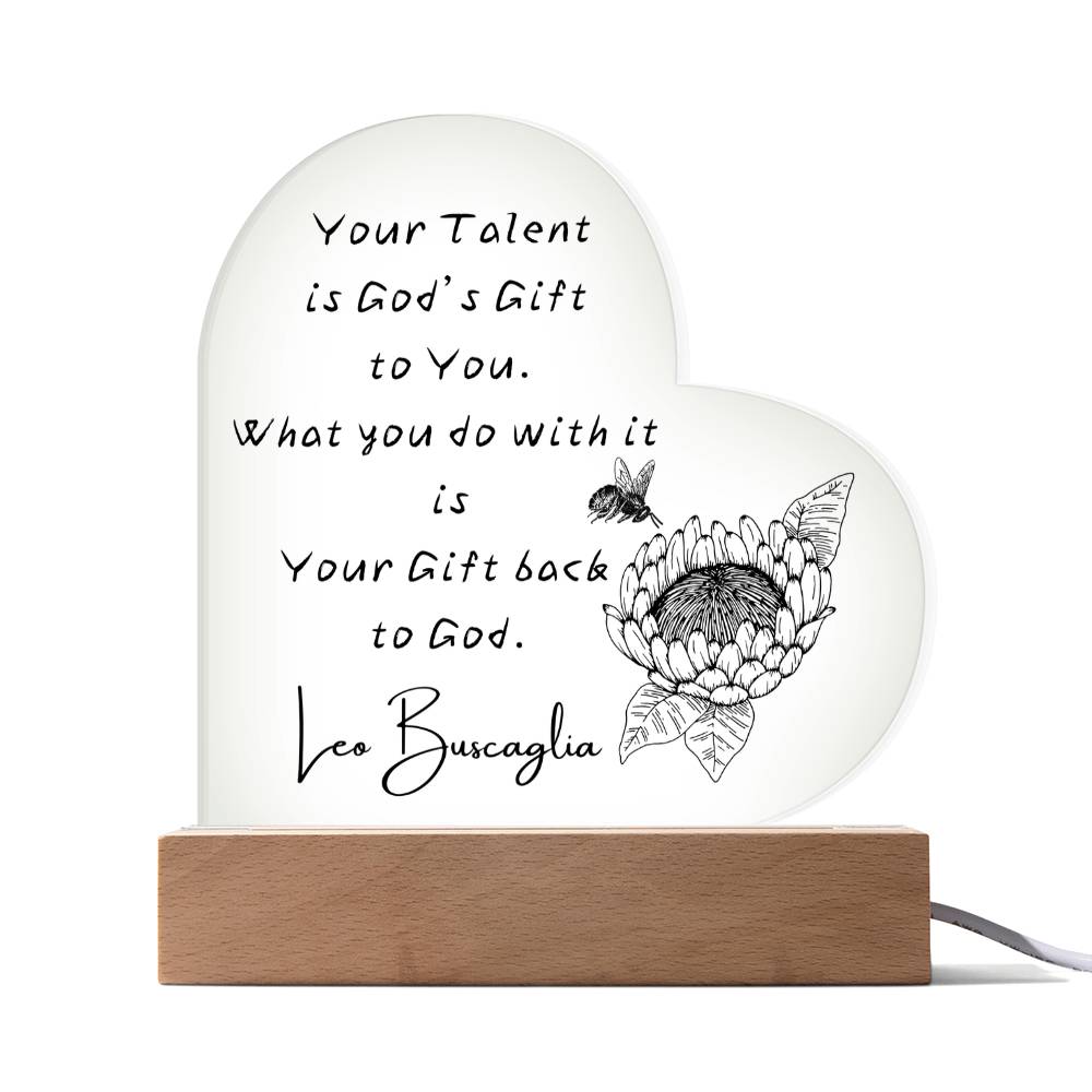 6 inch heart-shaped acrylic plaque full-color print with God’s Gift message