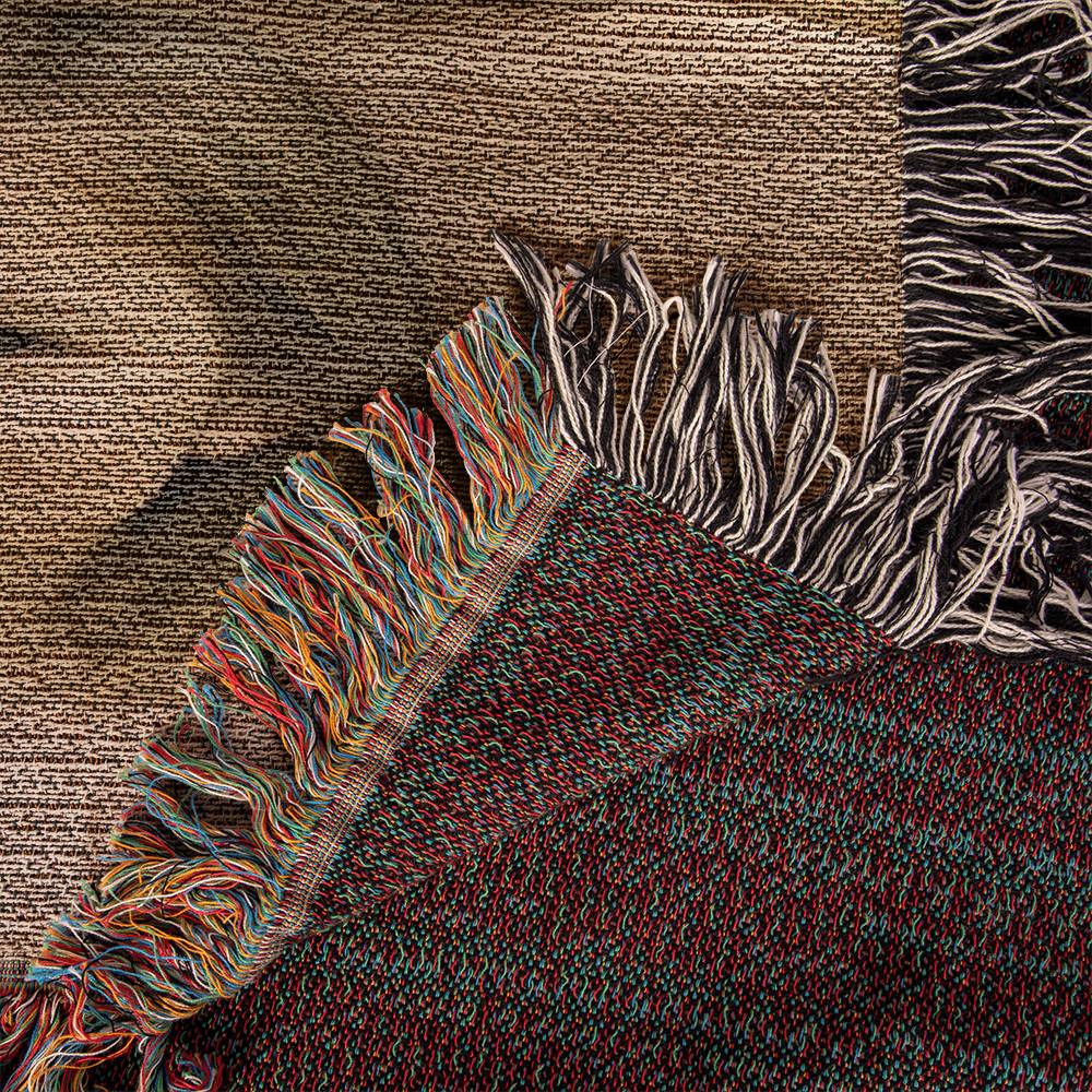 Heirloom woven portrait blanket close up