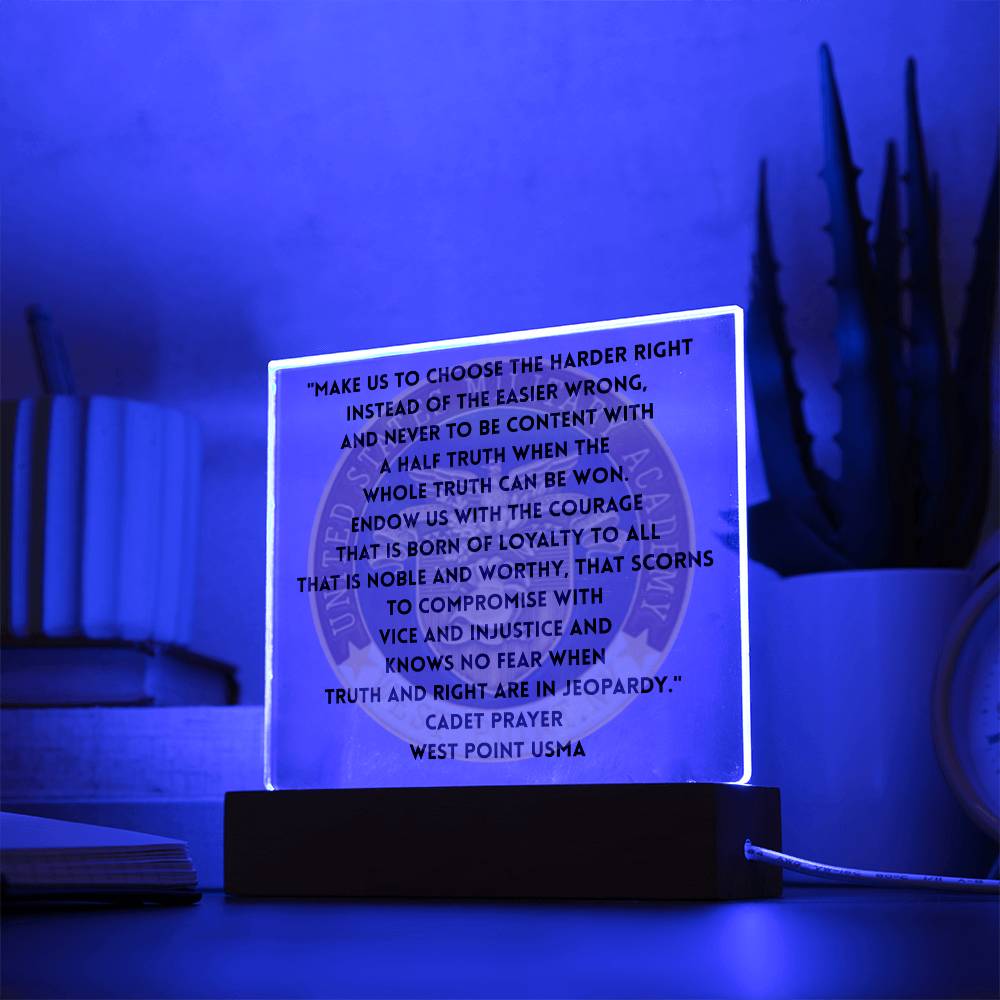 LED acrylic Cadet Prayer plaque West Point USMA tribute