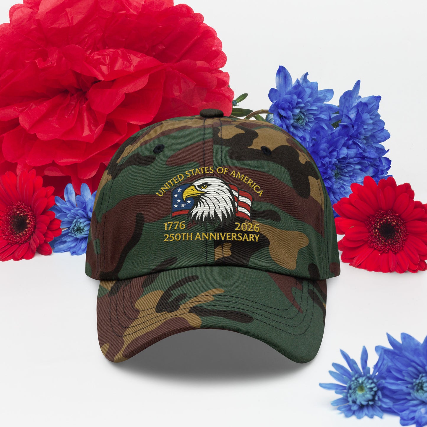 Camo USA 250 Years patriotic embroidered hat cotton twill