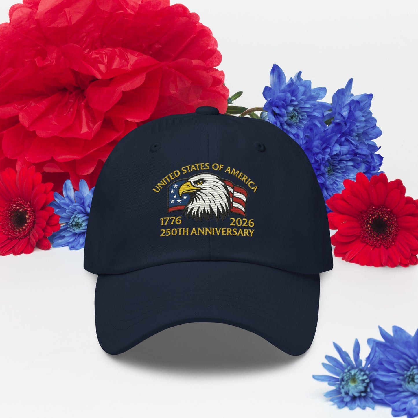 Navy Blue USA 250 Years patriotic embroidered hat cotton twill
