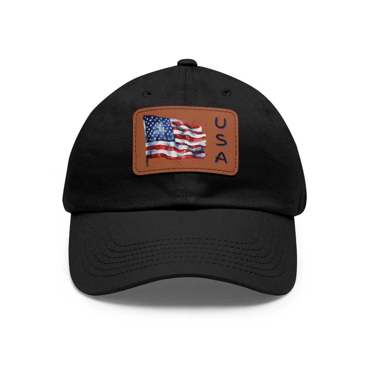 Black cap with a tan American flag patch and 'USA' text