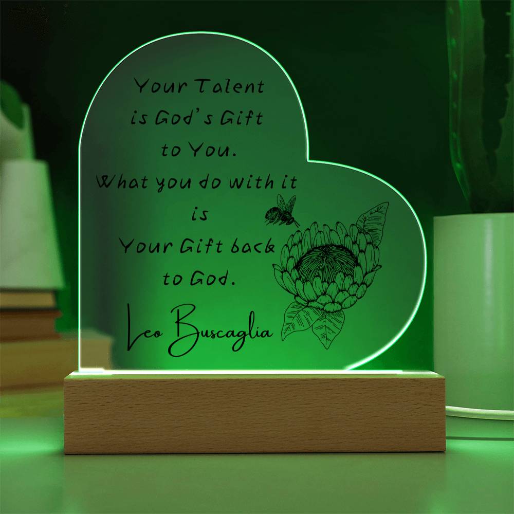 God’s Gift heart acrylic plaque colored LED wooden base Christian decor