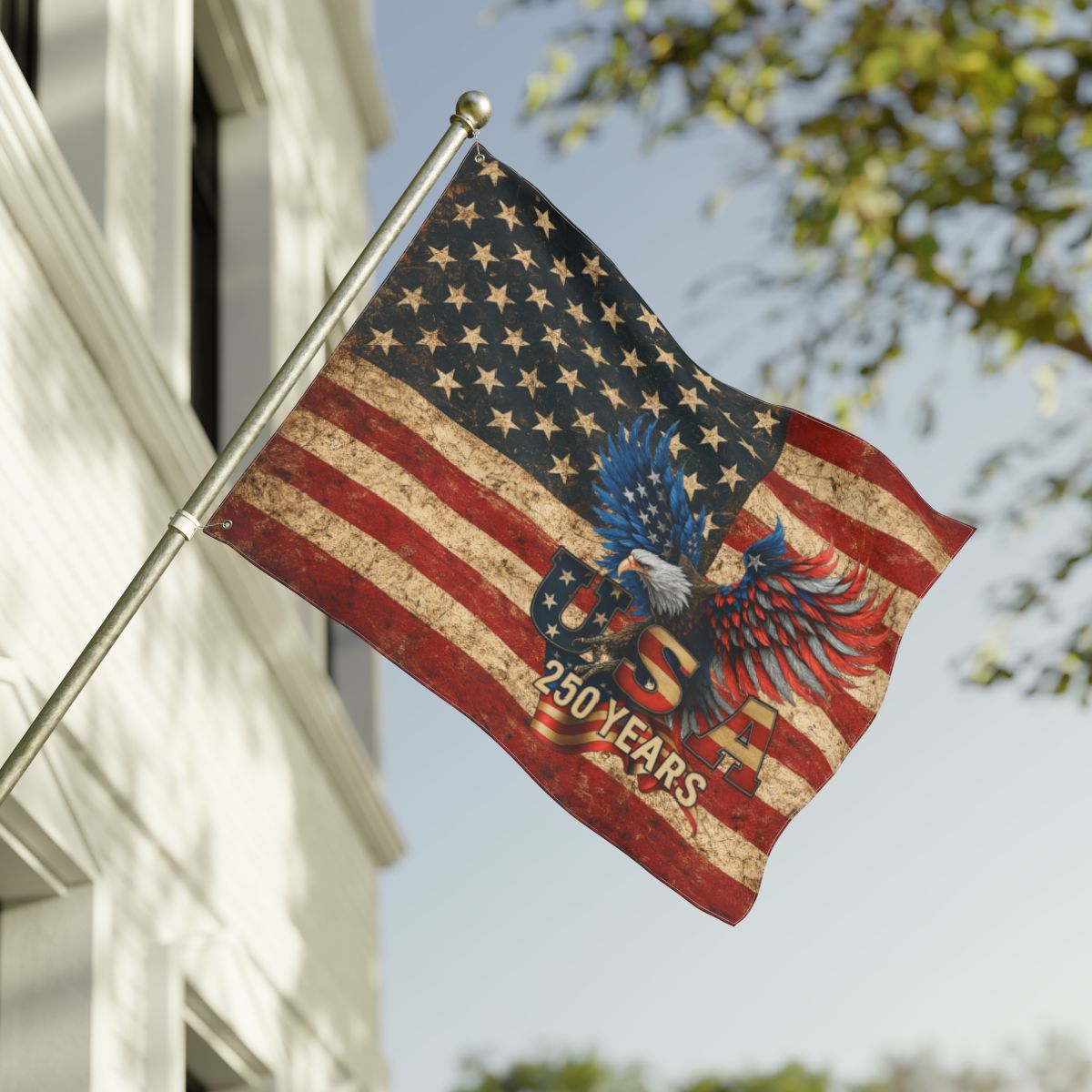 USA 250 Retro Distressed American Flag – 1776–2026 Anniversary Wall Decor