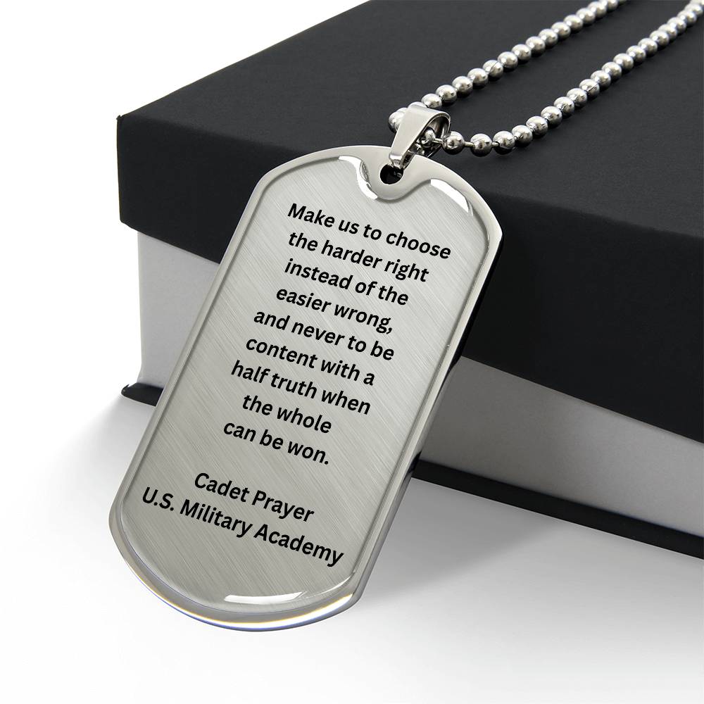 Stainless steel dog tag with Cadet Prayer and polished finish