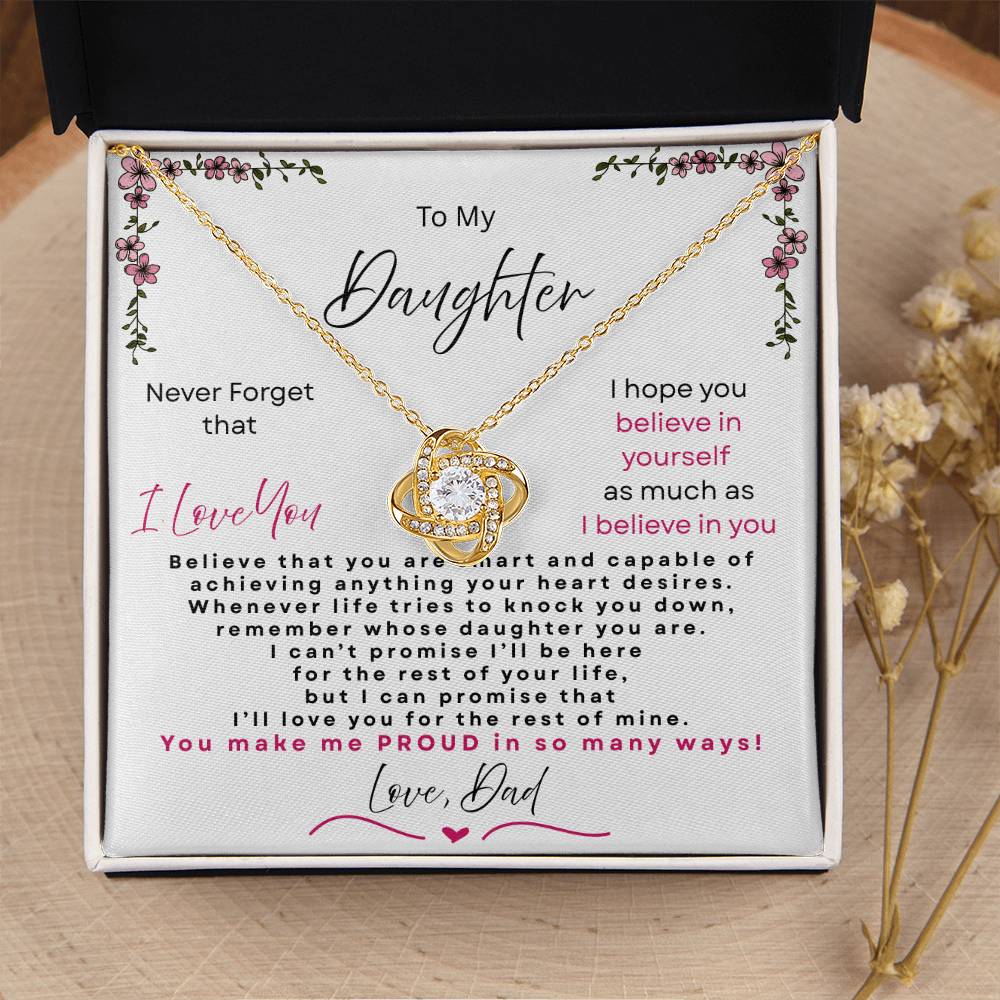 Love Knot Necklace Believe in Yourself gift for daughter 18k gold plated stainless steel