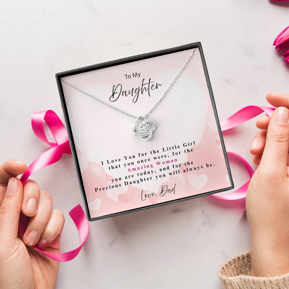 Love Knot Necklace gift for daughter 14k white gold over stainless steel