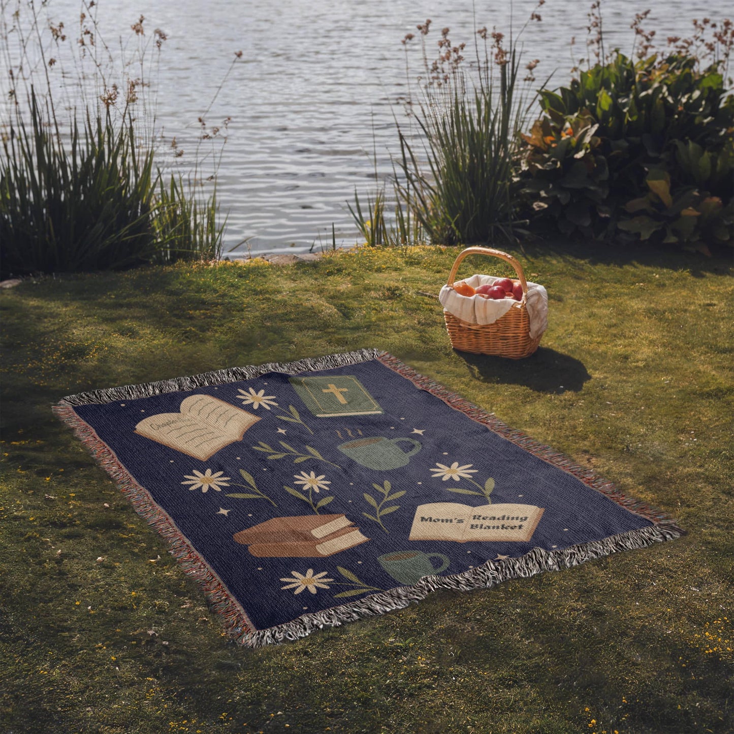 Mom's Reading Artwork Heirloom Woven Blanket