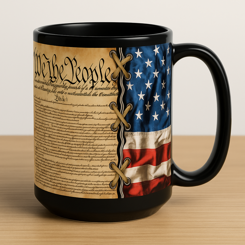 We the People American Flag black ceramic mug 15 oz