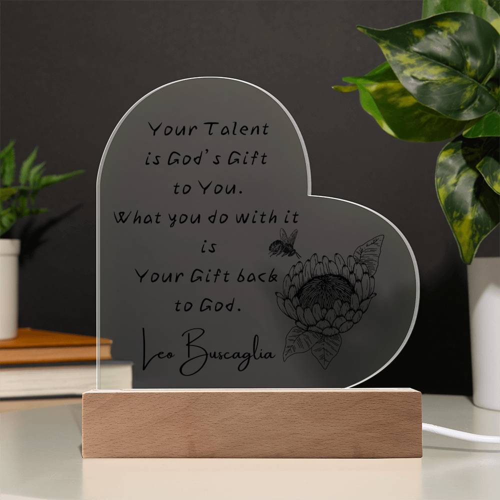 God’s Gift heart acrylic plaque colored LED wooden base Christian decor
