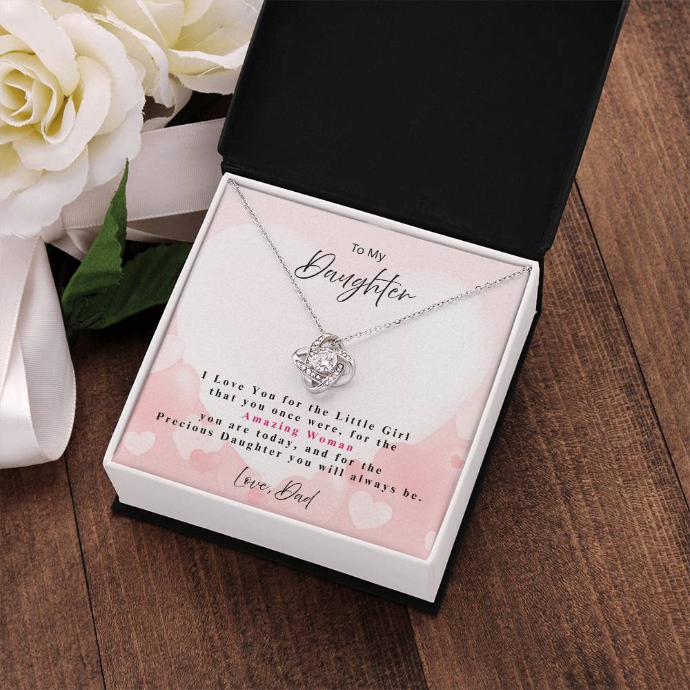 Love Knot Necklace gift for daughter 14k white gold over stainless steel