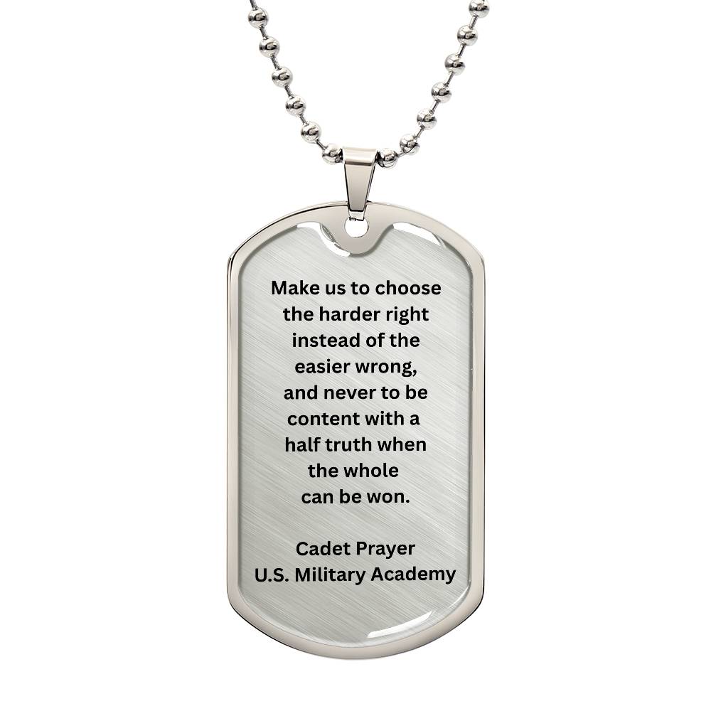 Stainless steel dog tag with Cadet Prayer and polished finish