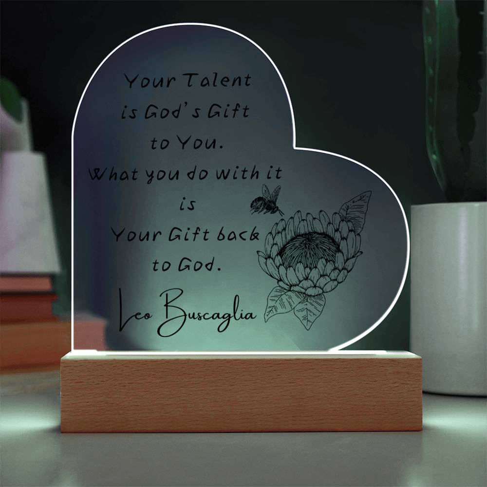 6 inch heart-shaped acrylic plaque full-color print with God’s Gift message