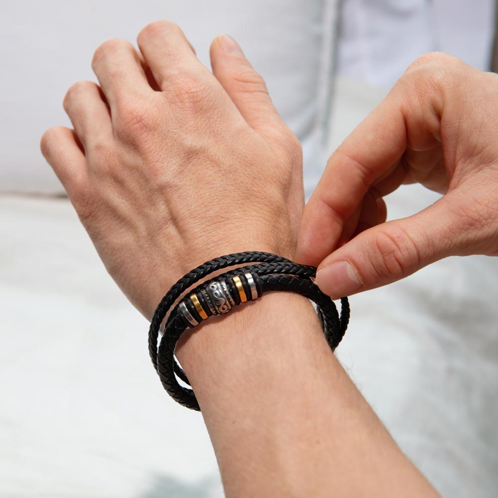engraved love you forever stainless steel decorative beads vegan leather