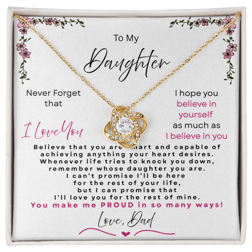 Love Knot Necklace Believe in Yourself gift for daughter 18k gold plated stainless steel