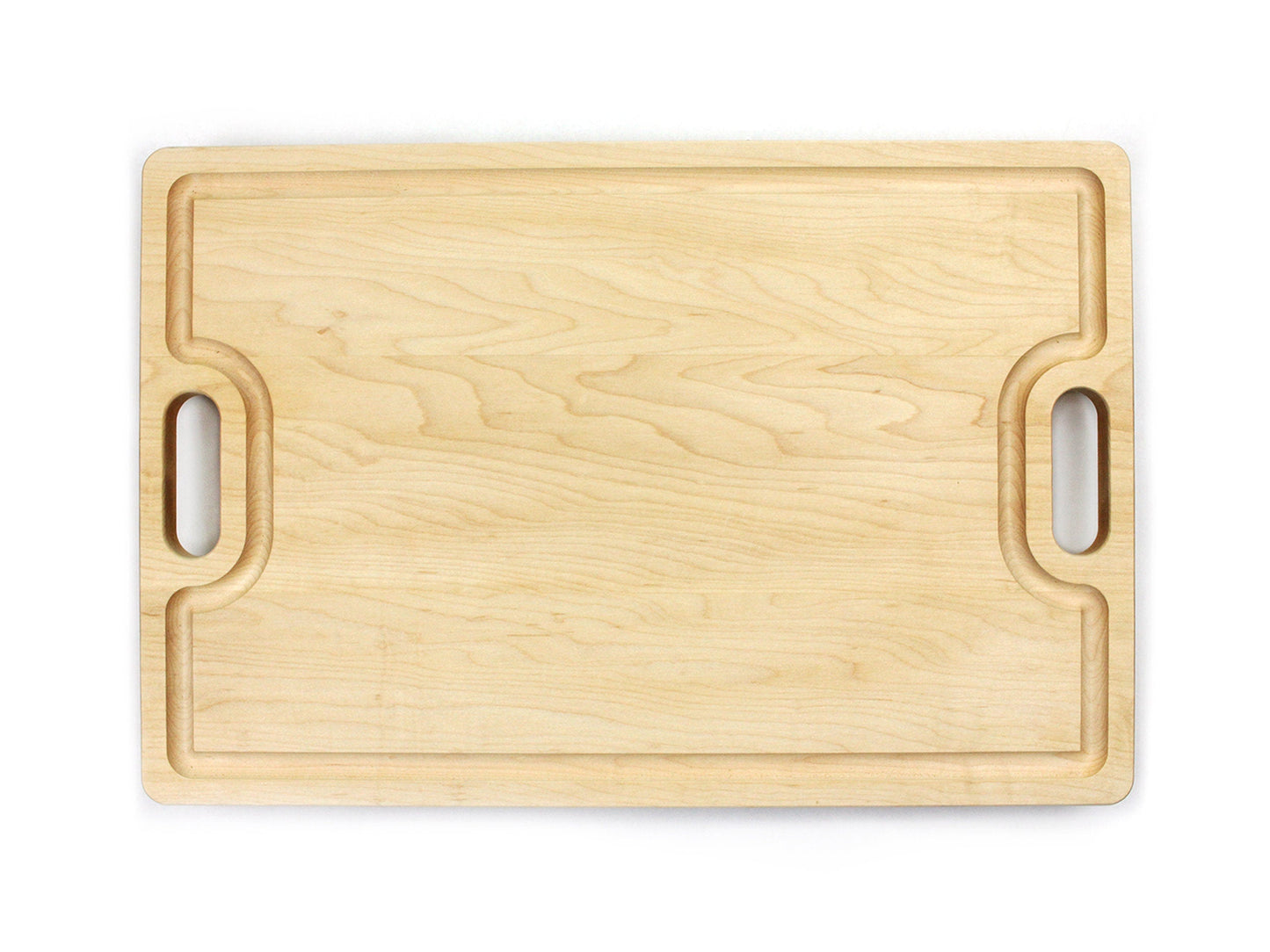 Wooden cutting board with handles on a white background