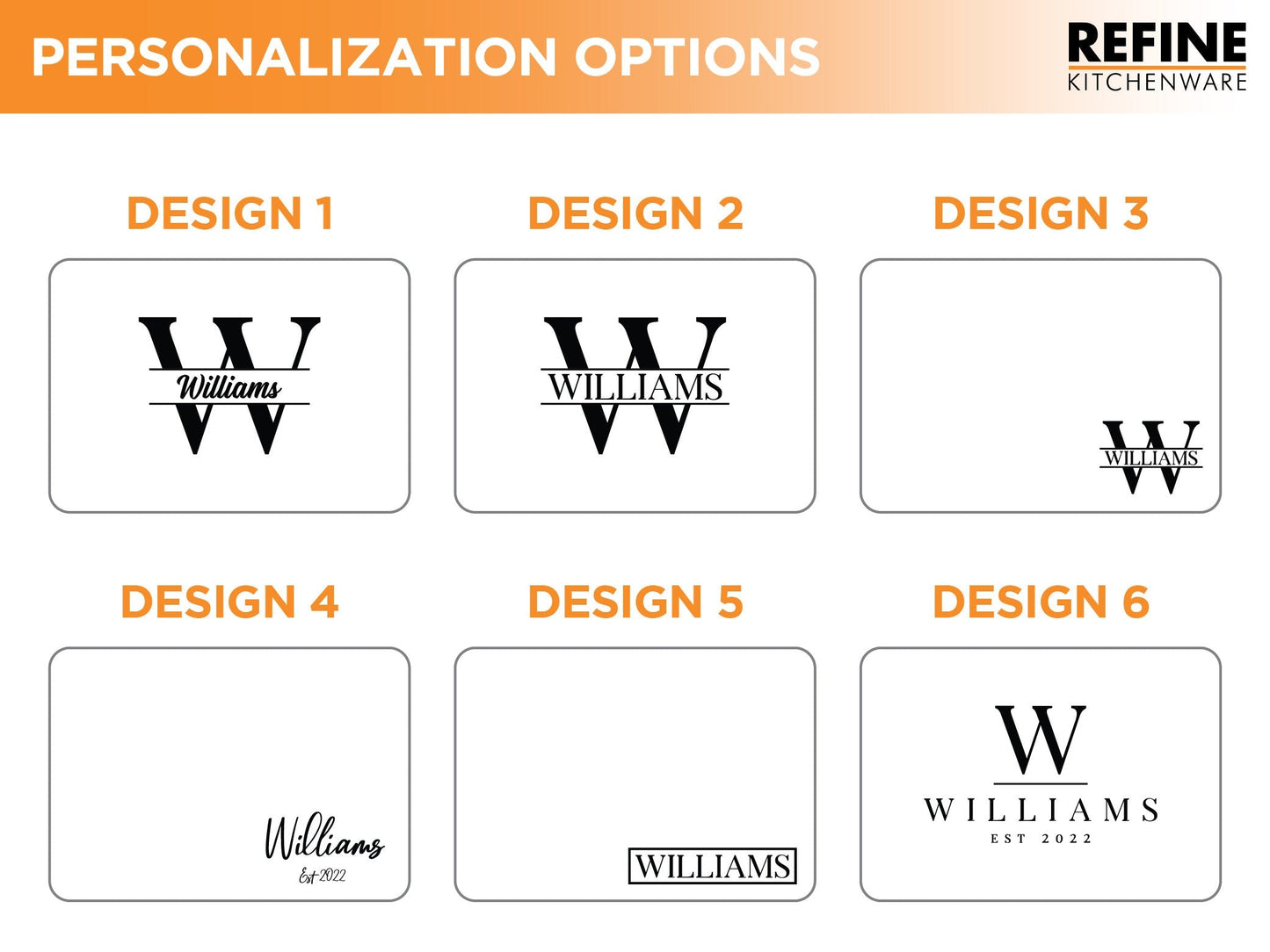 Various design options for a brand logo with 'Williams' text on a white background.