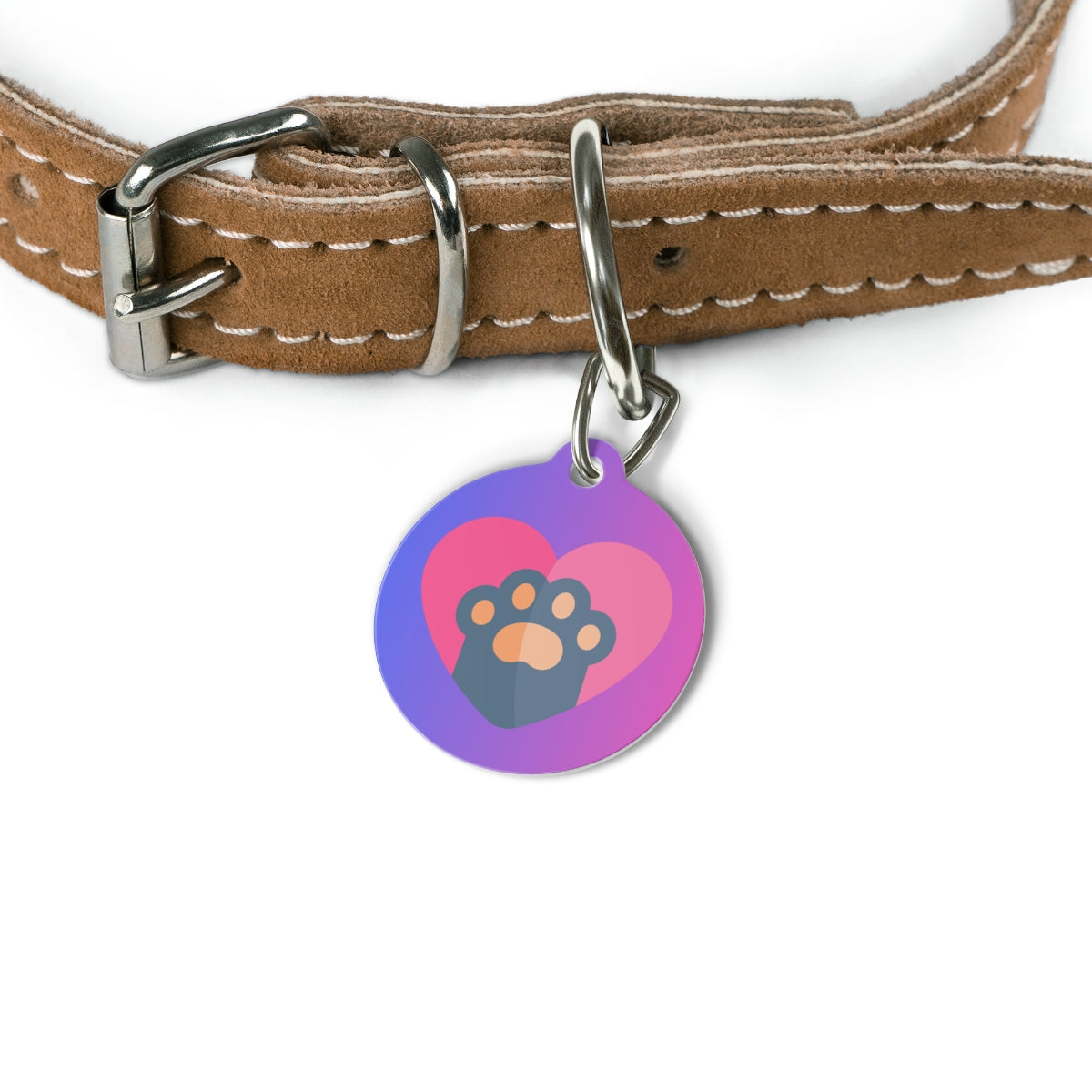 purple tag featuring a paw print design on a white background