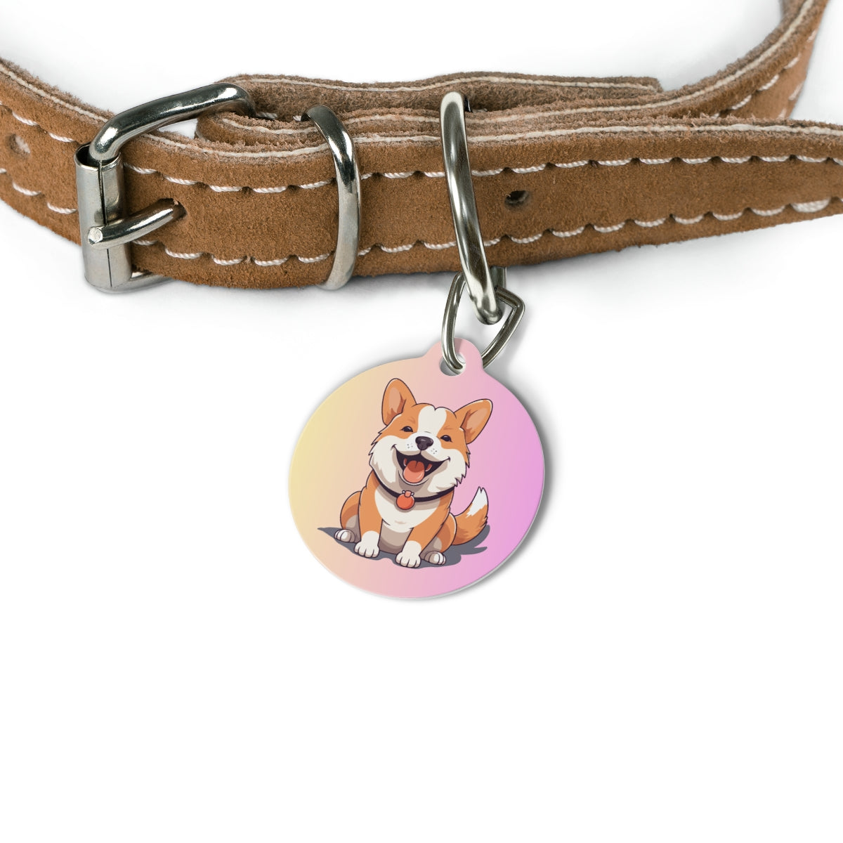Dog collar with a cartoon dog tag on a white background