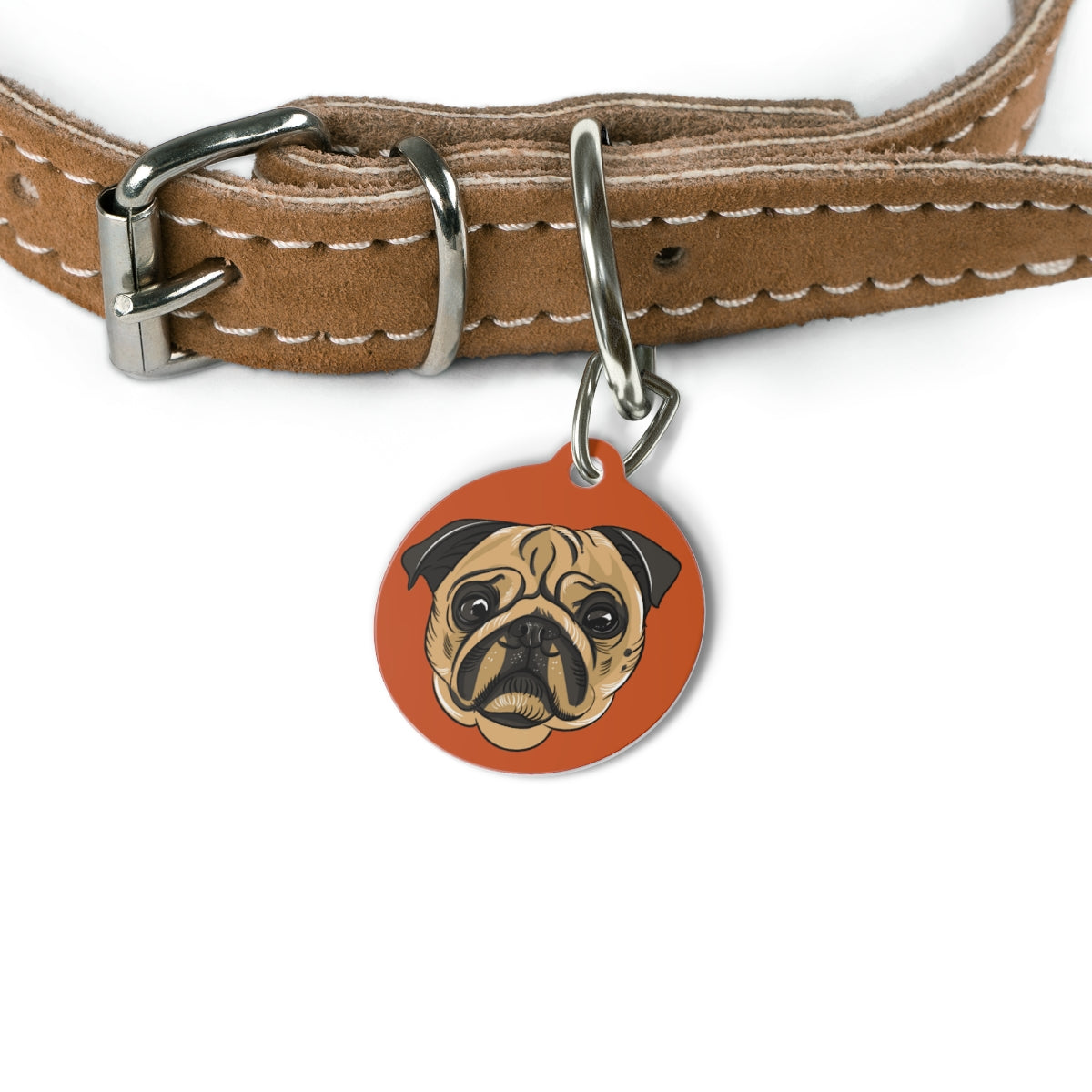 tag featuring a pug's face on a white background