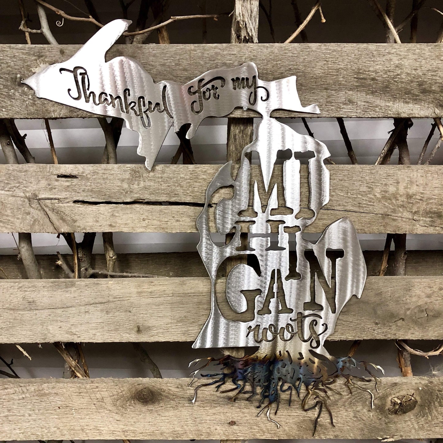 Thankful For My Michigan Roots Metal Wall Art | State Pride Steel Décor