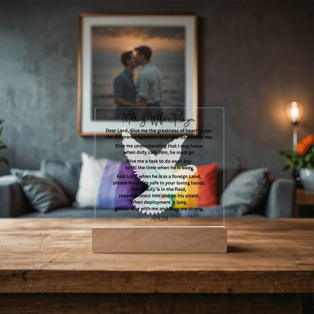Military Wife's Prayer acrylic plaque LED wooden base tribute gift