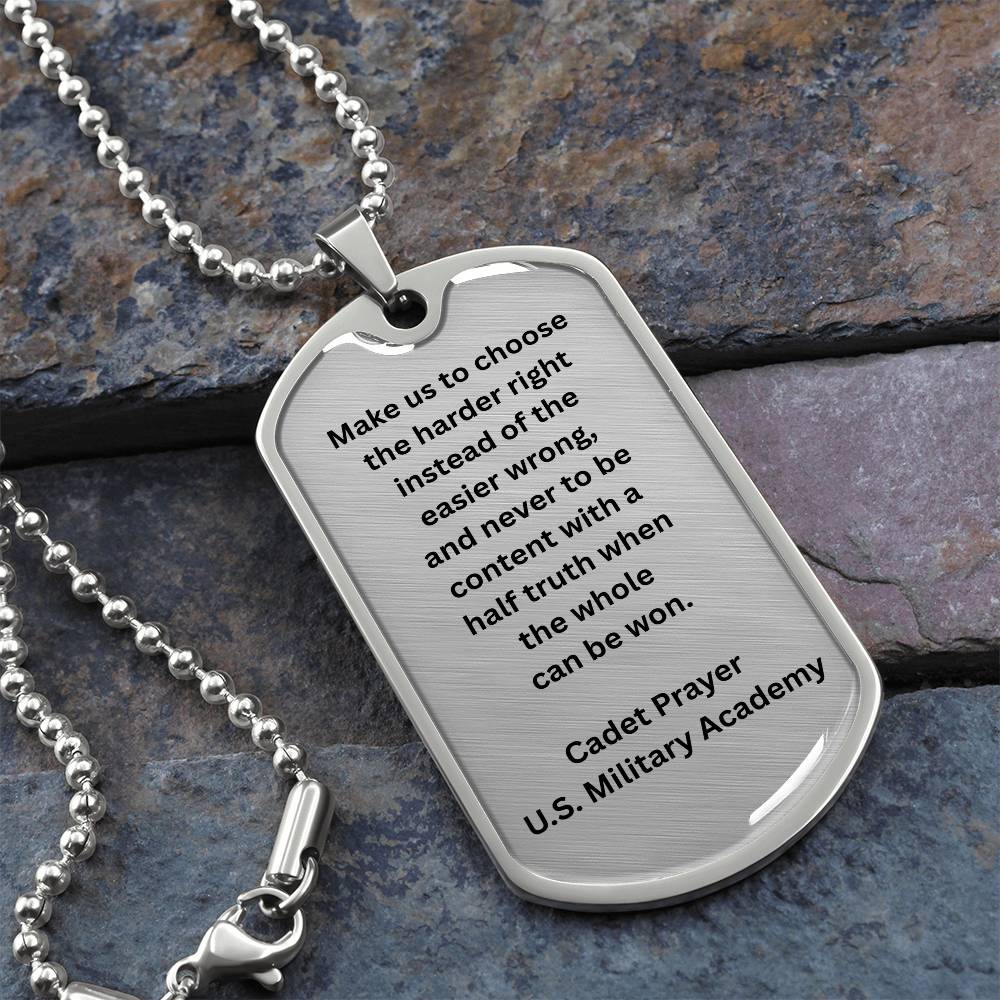Stainless steel dog tag with Cadet Prayer and polished finish