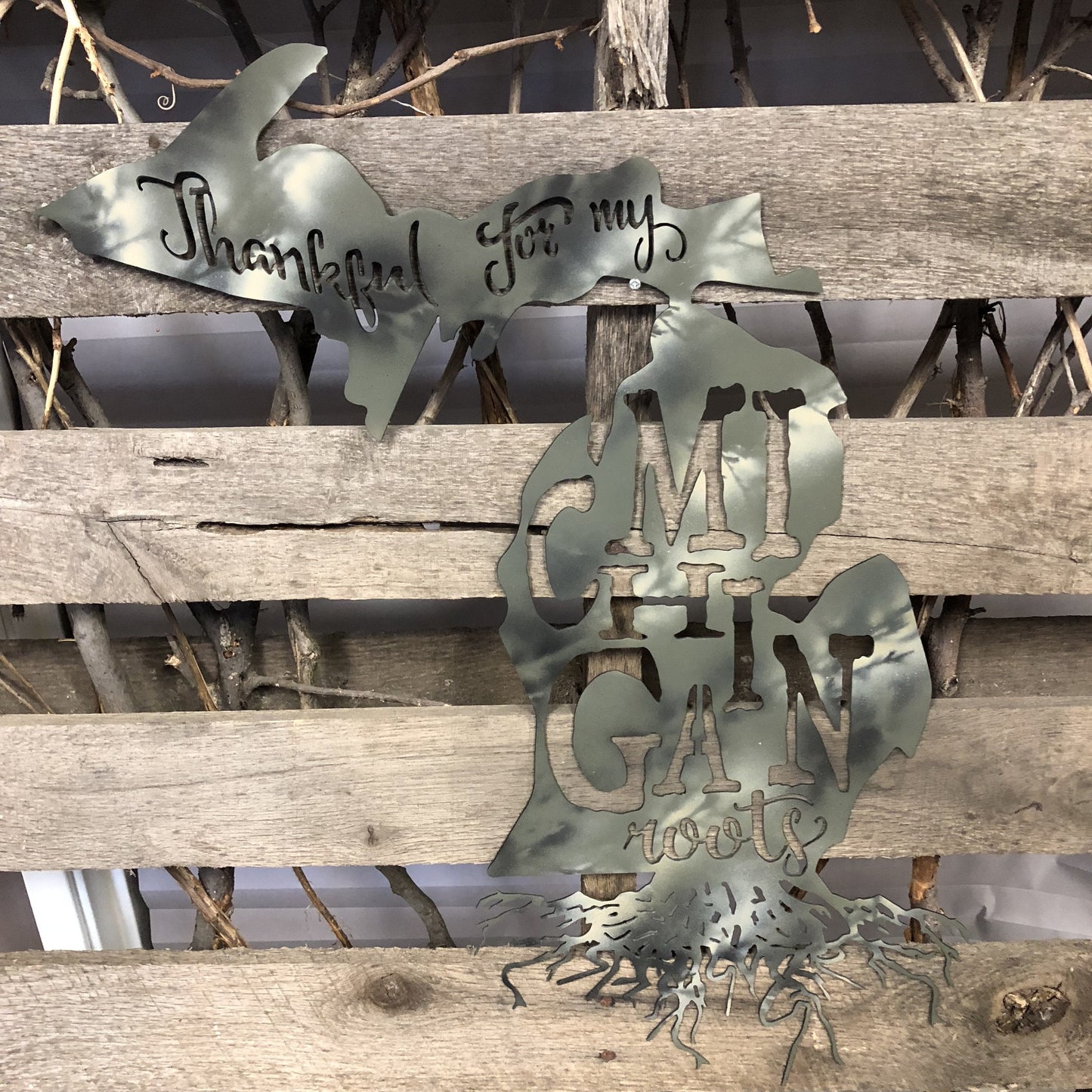 Camo Michigan Thankful For My Michigan Roots Metal Sign