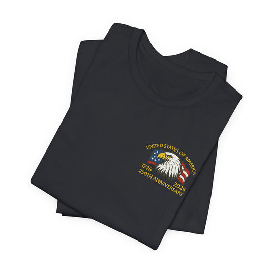 Black t-shirt with a United States of America 250th Anniversary design