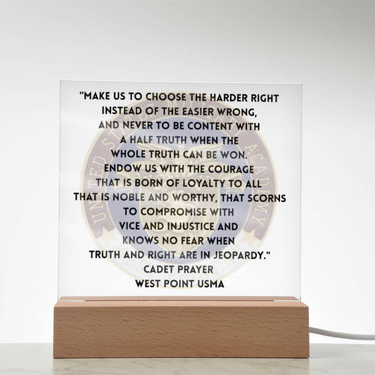 LED acrylic Cadet Prayer plaque West Point USMA tribute