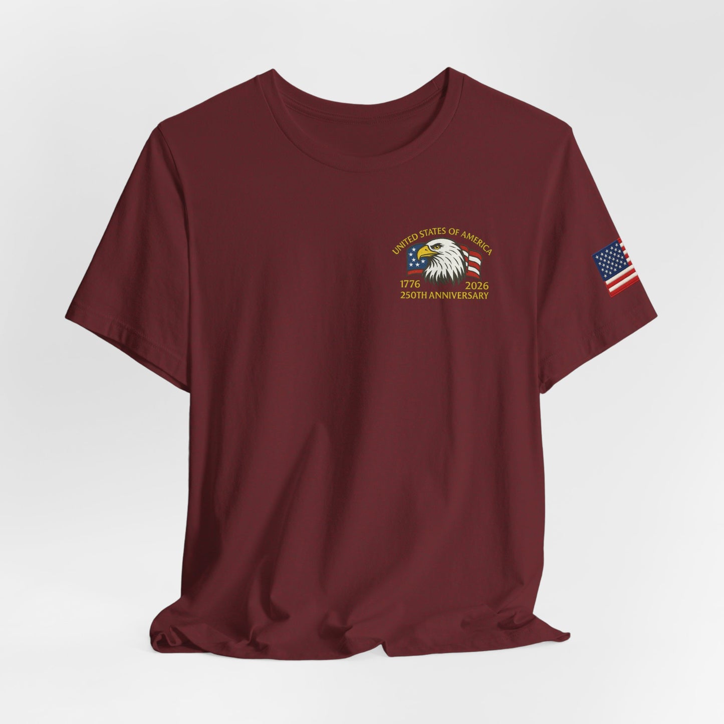 Maroon t-shirt with American flag and eagle design