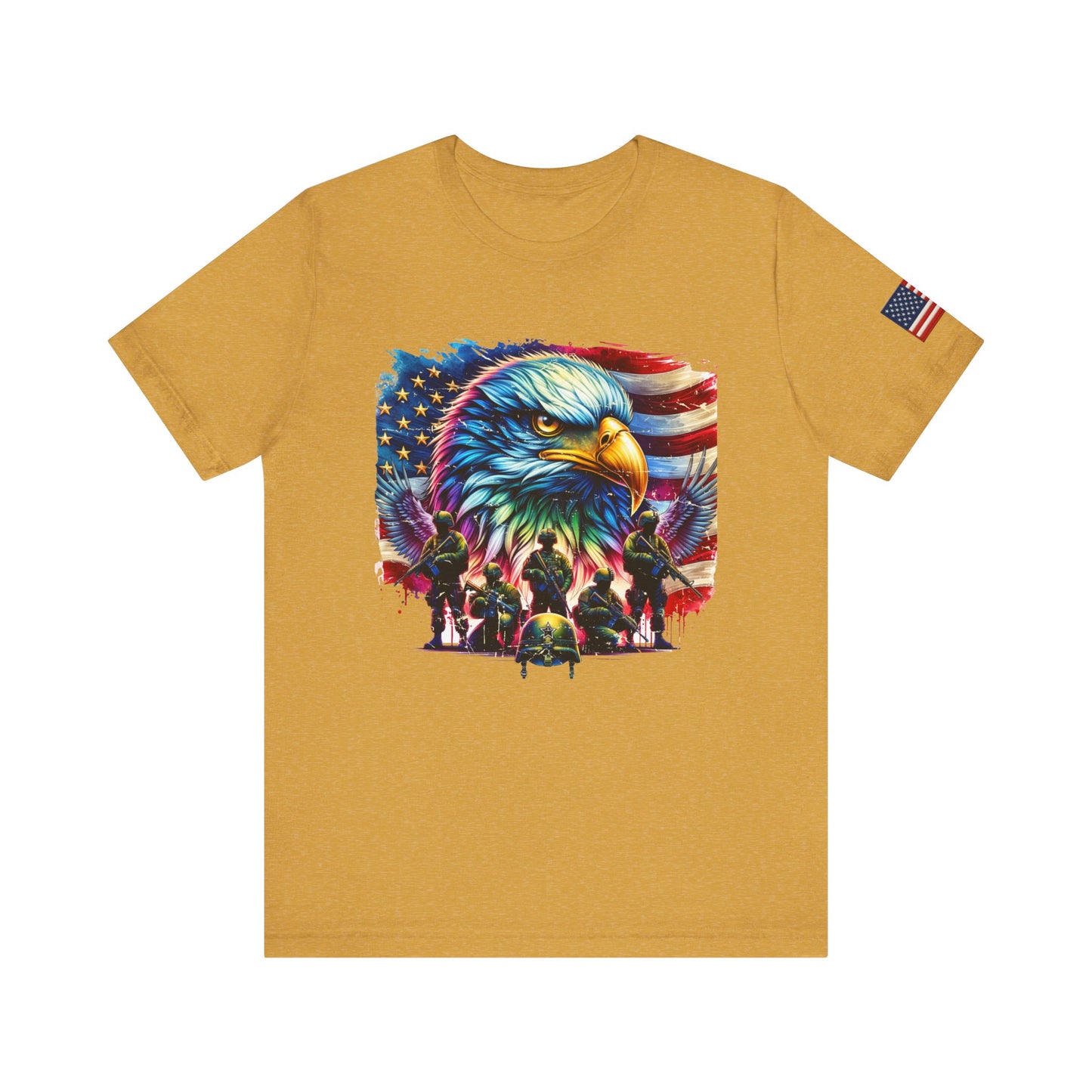 Yellow t-shirt with an eagle and flag design