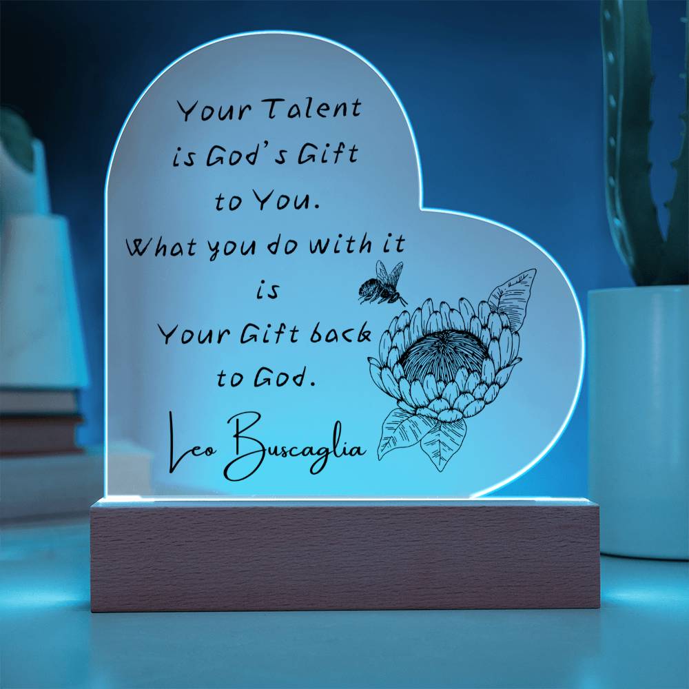 God’s Gift heart acrylic plaque colored LED wooden base Christian decor