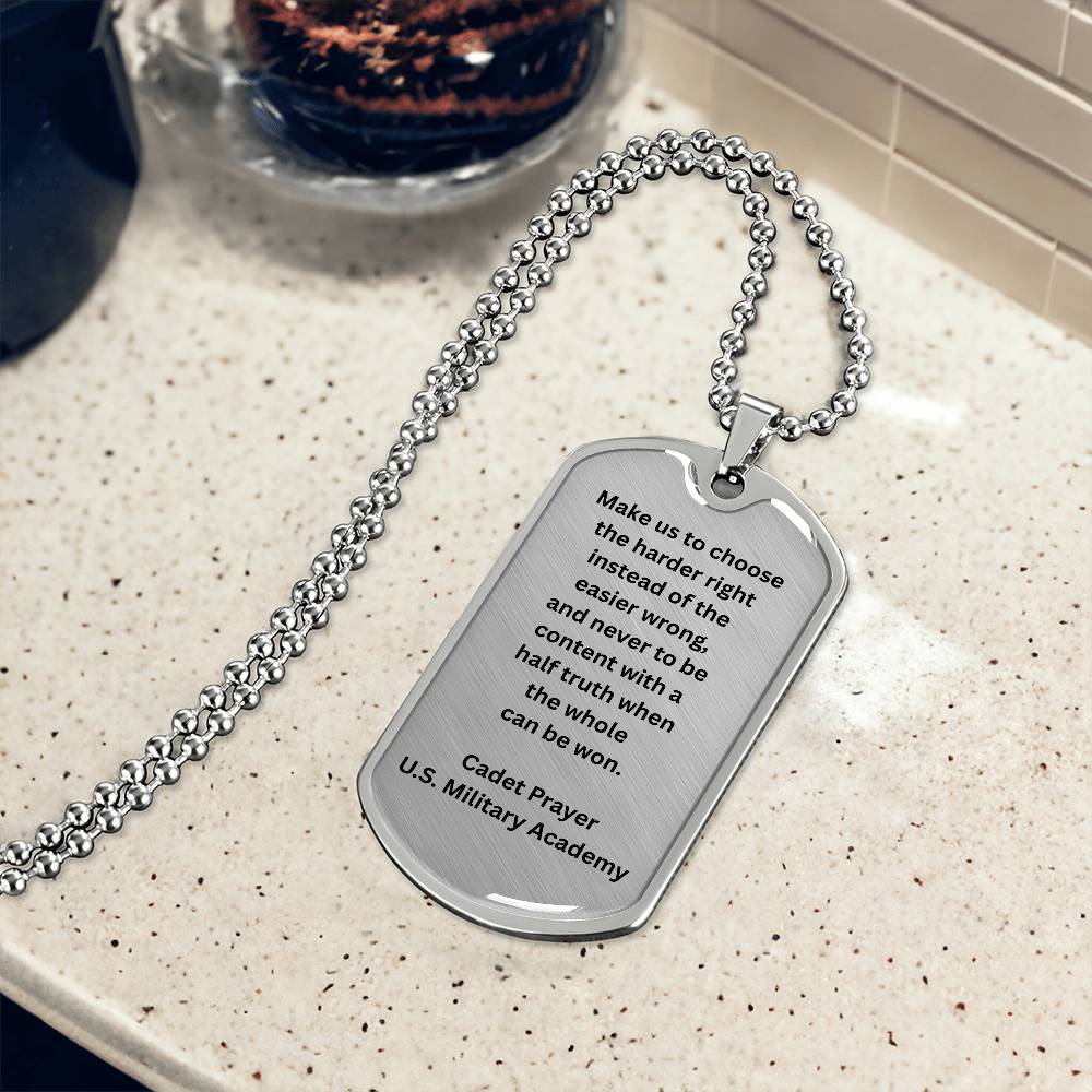 Stainless steel dog tag with Cadet Prayer and polished finish