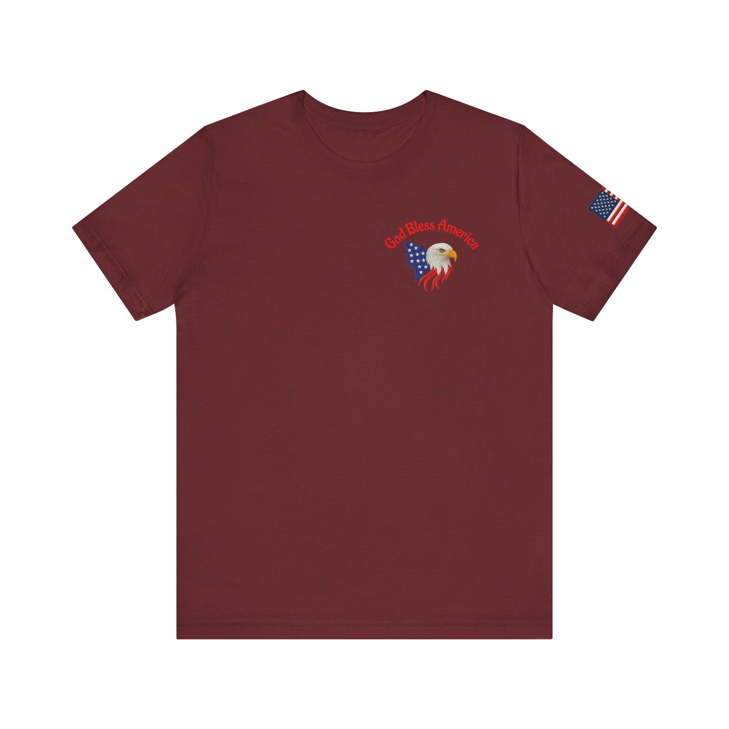 Maroon t-shirt with eagle and flag design