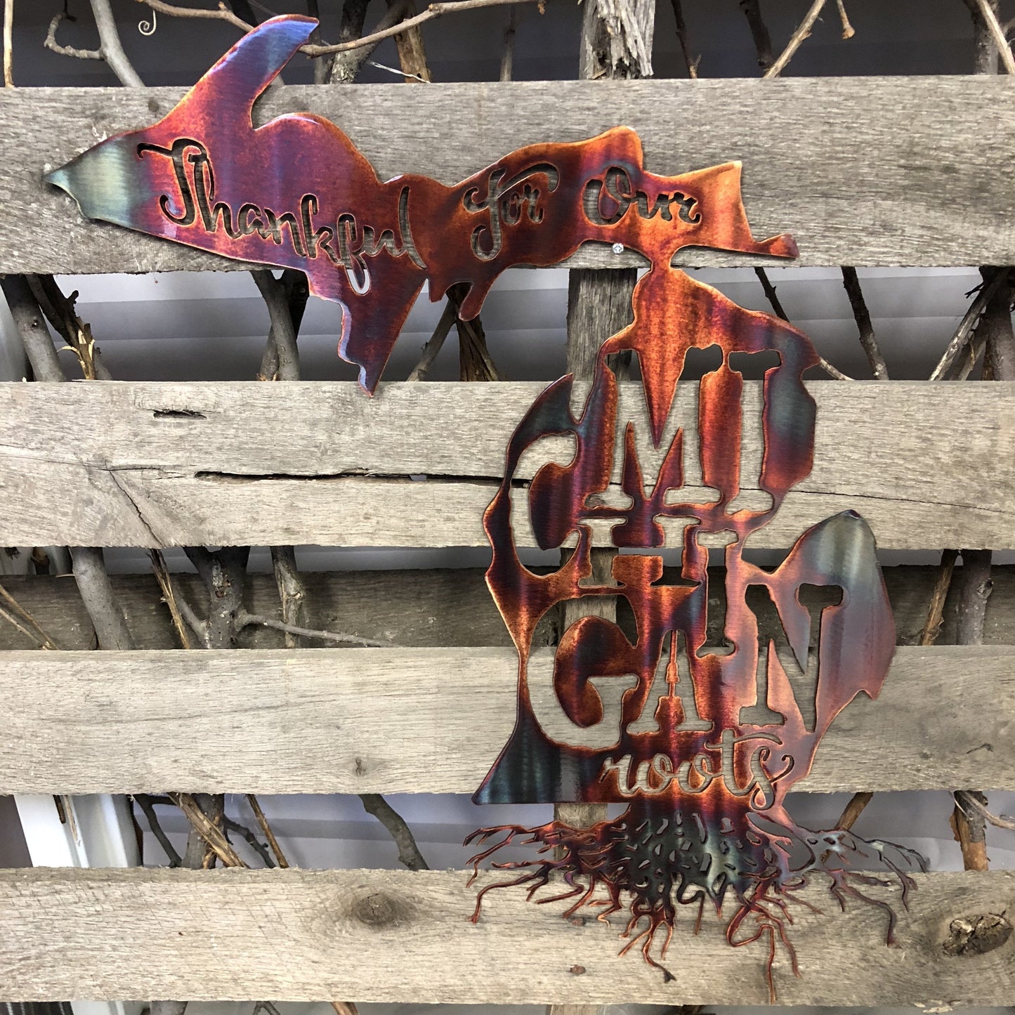 Thankful For My Michigan Roots Metal Wall Art | State Pride Steel Décor